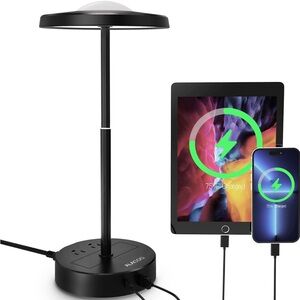 LED Table Lamp Dimmable Reading Desk Lamp, with USB A & Type C Charging Ports